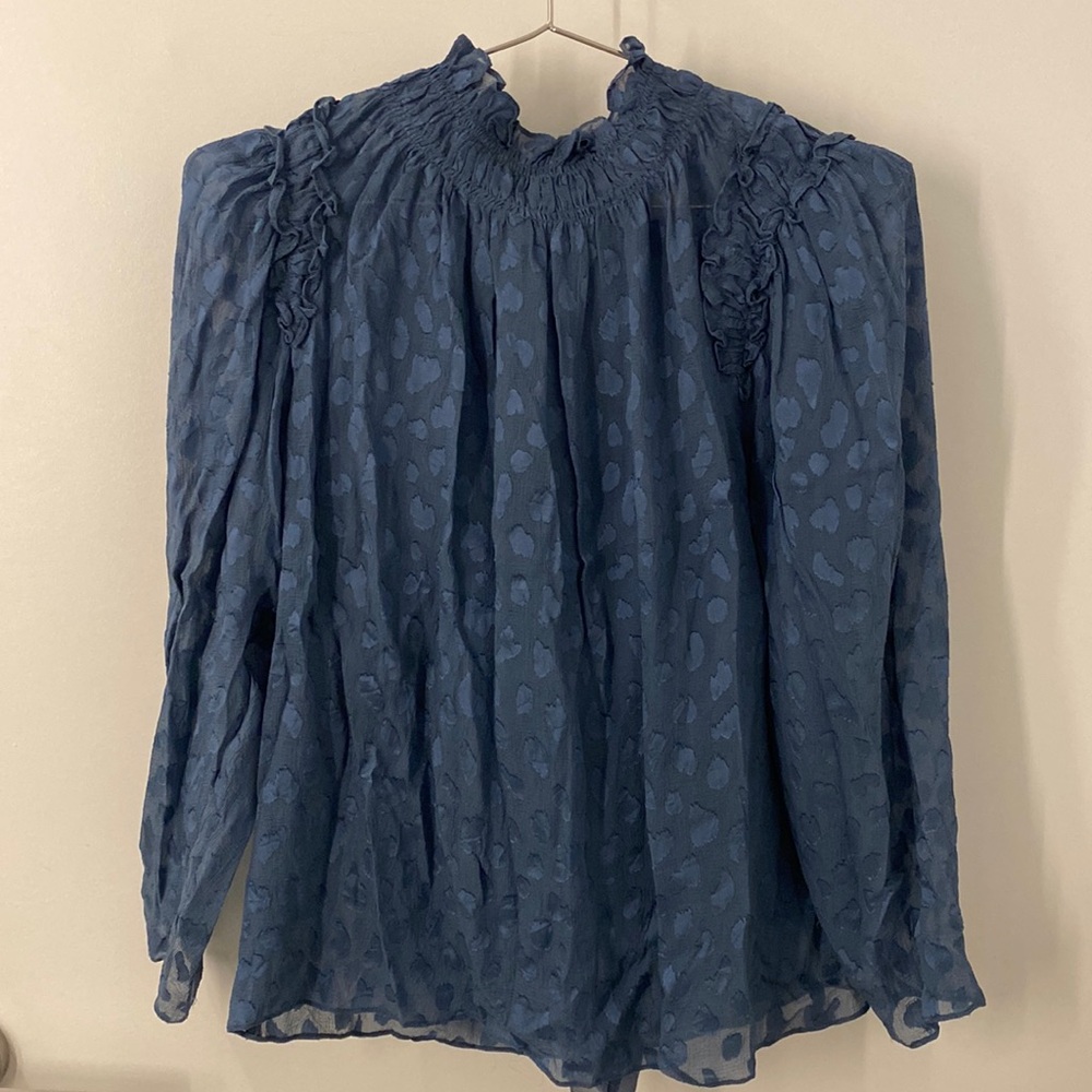 Rebecca Taylor high neck silk blue top size 2